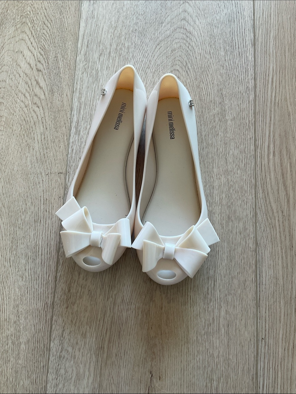 Mini Melissa Cream Sparkle Bow Peep-Toe Flats